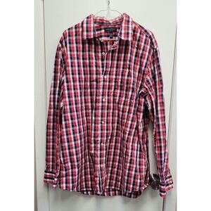 Banana Republic Button Front Shirt Top Men's XL Extra Large Black Red Plaid‎